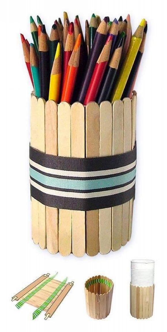 Wooden Sticks Upcycled Pencil Holder