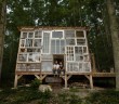 Glass Cabin from Recycled Old Wood Windows