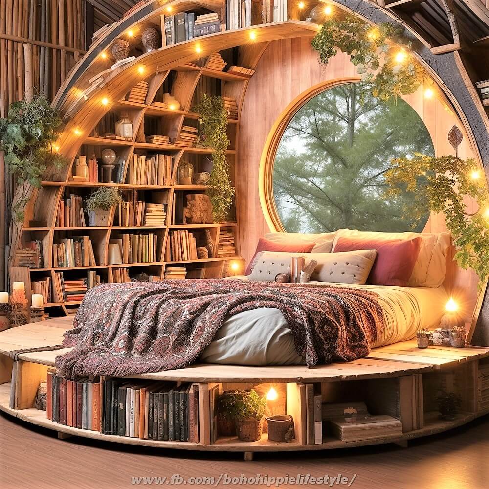wood log library beds with bohemian style decor (20)