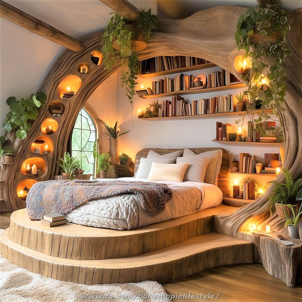 wood log library beds with bohemian style decor (30)